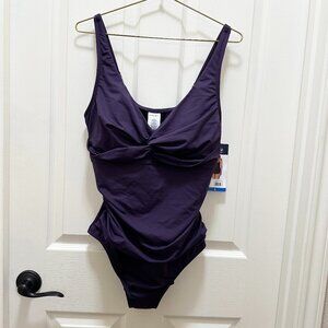 New Lands' End Women's One Piece Swimsuit Size L Purple Feminine Beach UPF 50
